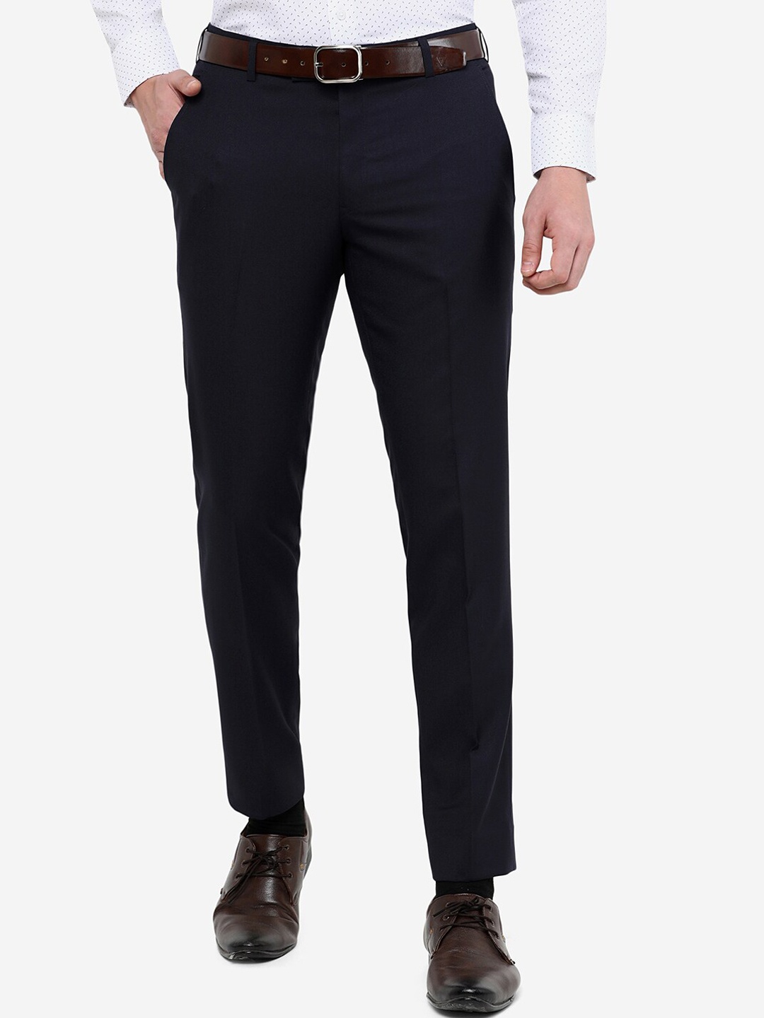 

JADE BLUE Men Blue Slim Fit Cotton Formal Trousers