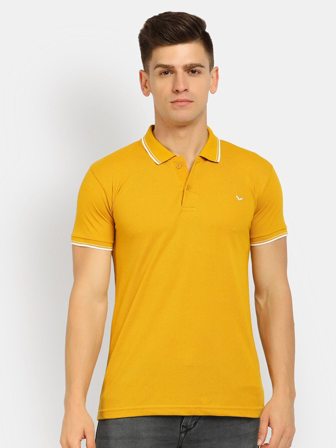 

V-Mart Men Mustard Yellow Polo Collar Cotton T-shirt