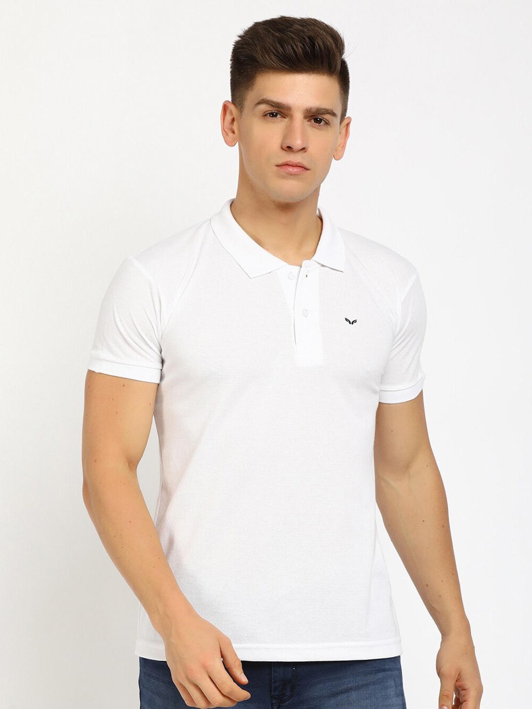 

V-Mart Men White Polo Collar Cotton T-shirt