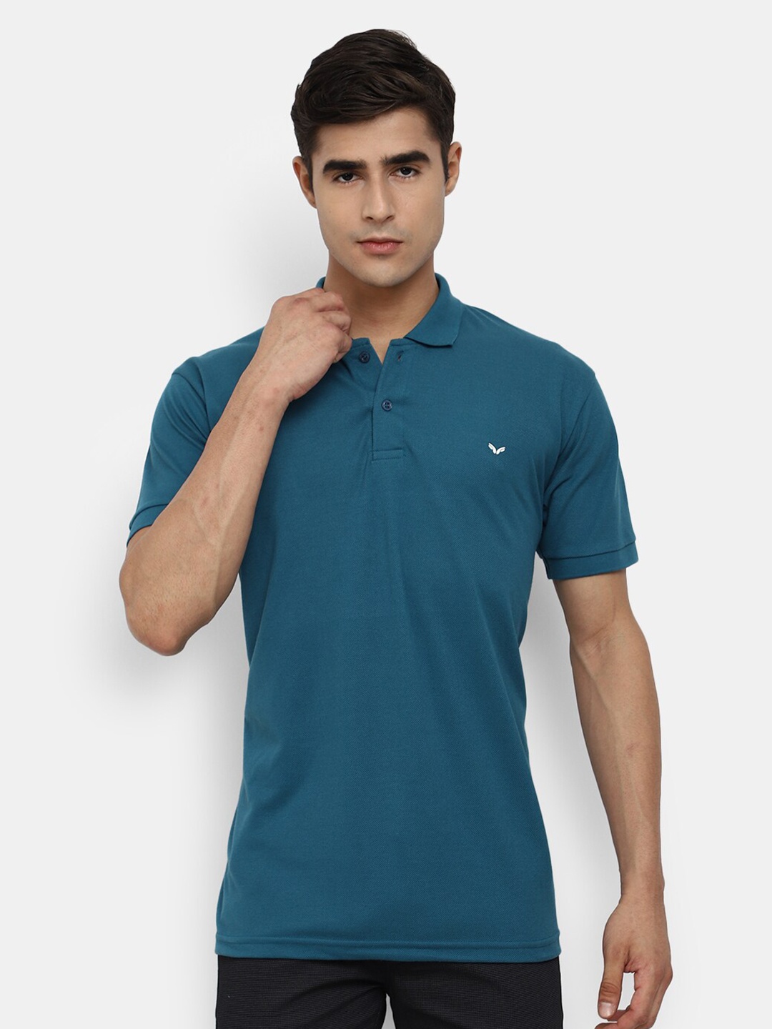 

V-Mart Men Teal Blue Polo Collar Cotton T-shirt