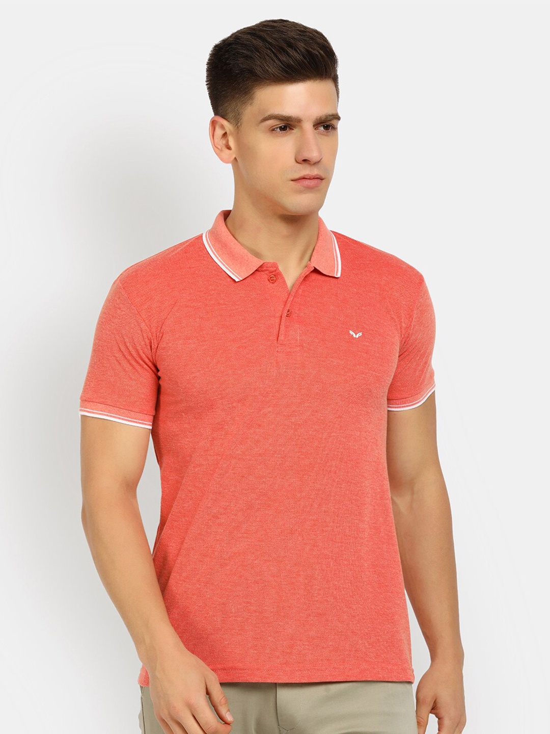 

V-Mart Men Orange Polo Collar Cotton T-shirt