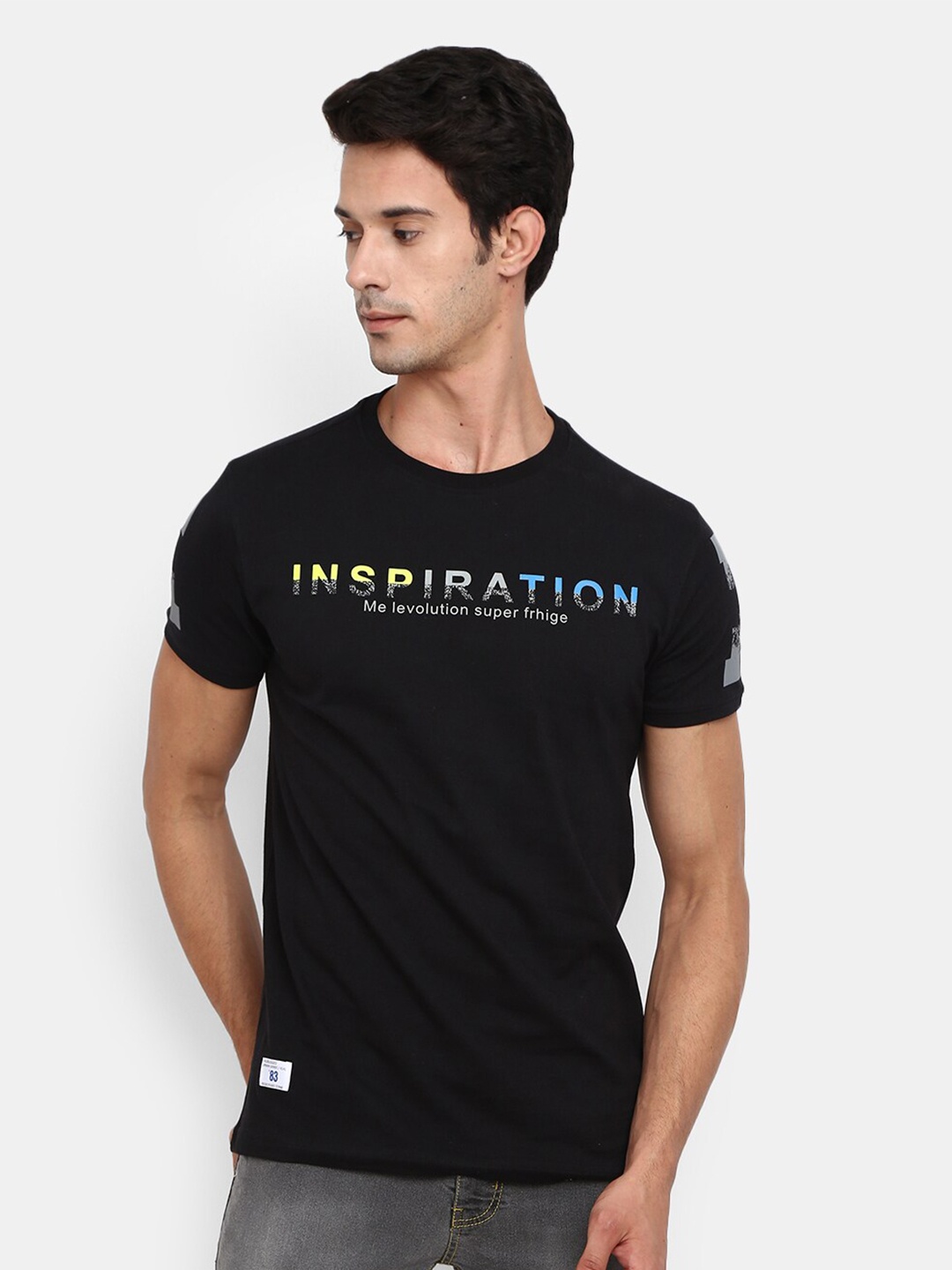 

V-Mart Men Black Typography Printed Slim Fit Cotton T-shirt