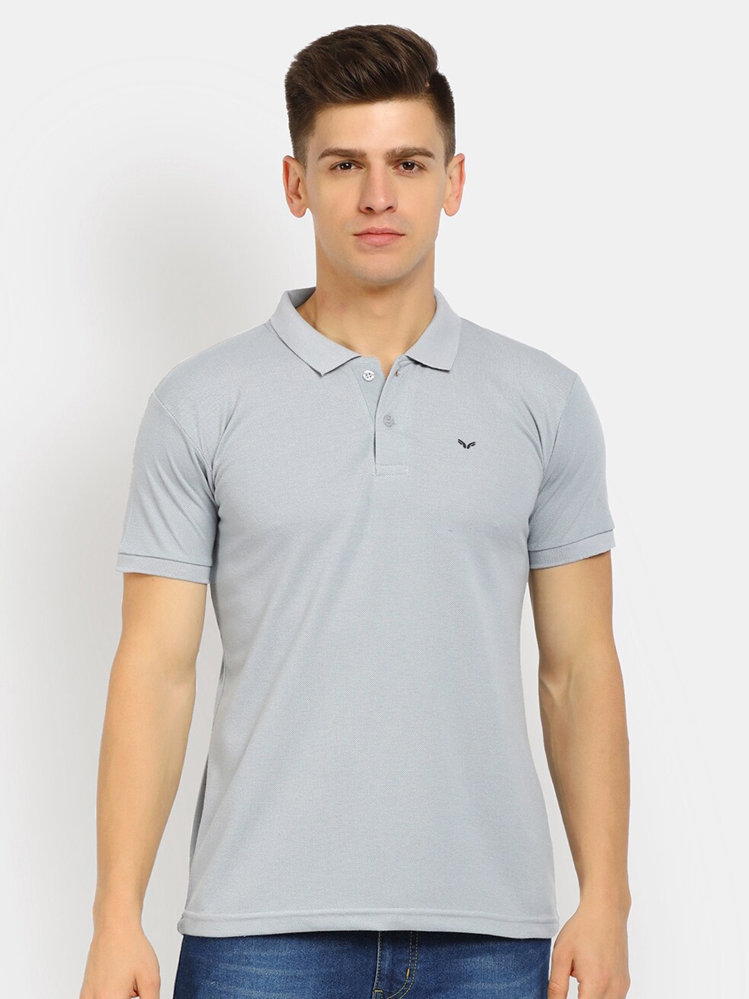 

V-Mart Men Grey Polo Collar Cotton T-shirt