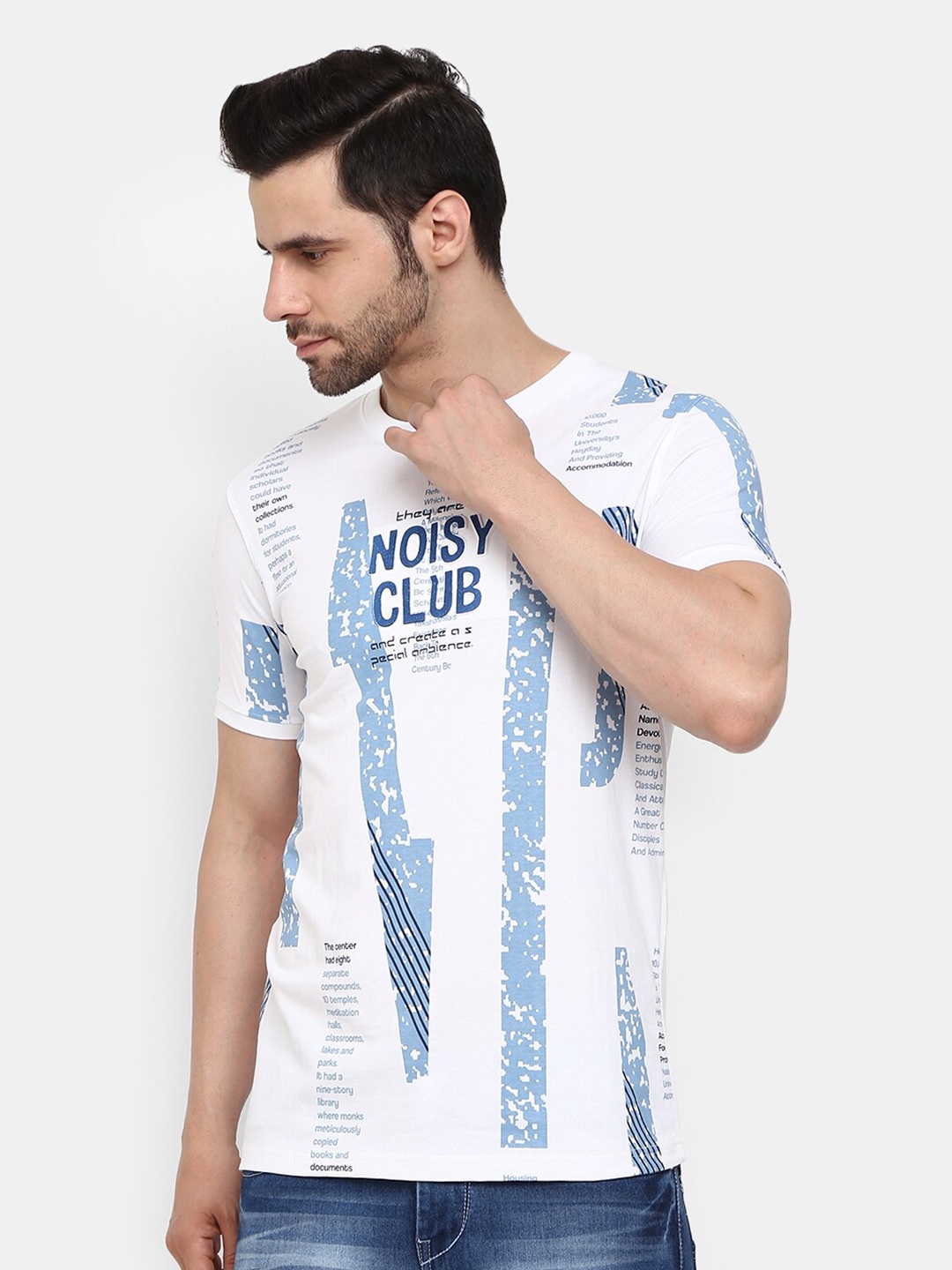 

V-Mart Men White Typography Printed Cotton Slim Fit T-shirt
