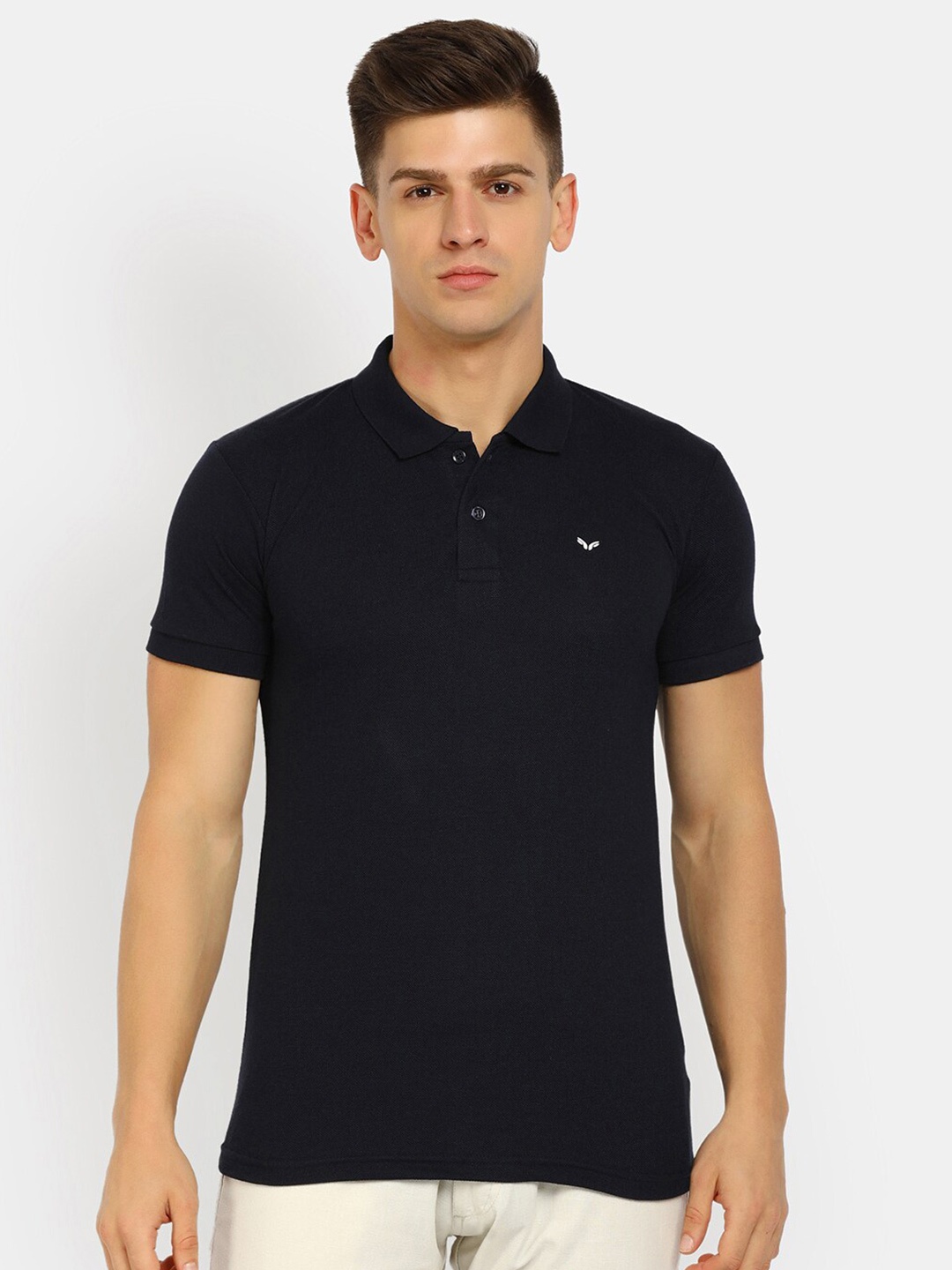 

V-Mart Men Navy Blue Polo Collar Cotton T-shirt