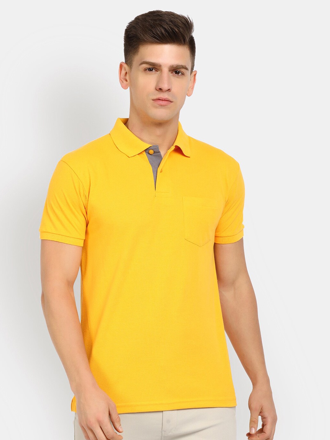 

V-Mart Men Mustard Yellow Polo Collar Cotton T-shirt