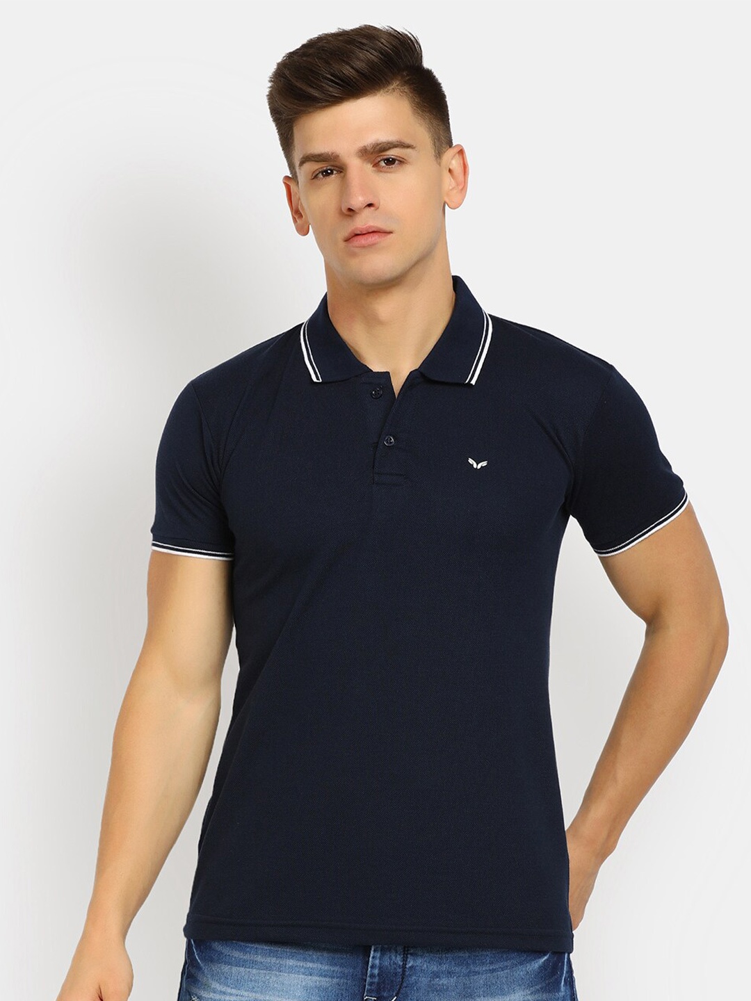 

V-Mart Men Navy Blue Polo Collar Cotton T-shirt