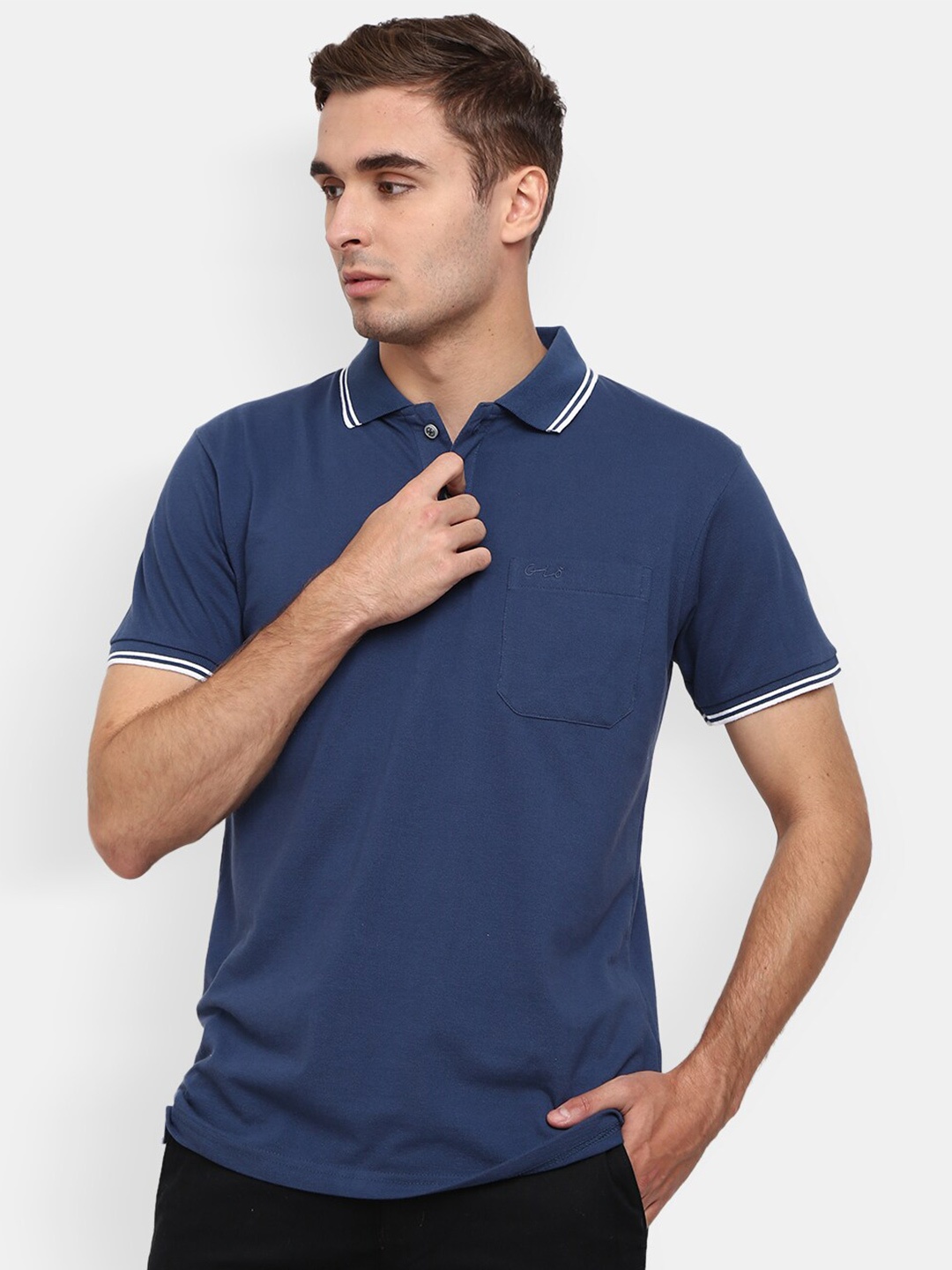 

V-Mart Men Blue Polo Collar Cotton T-shirt