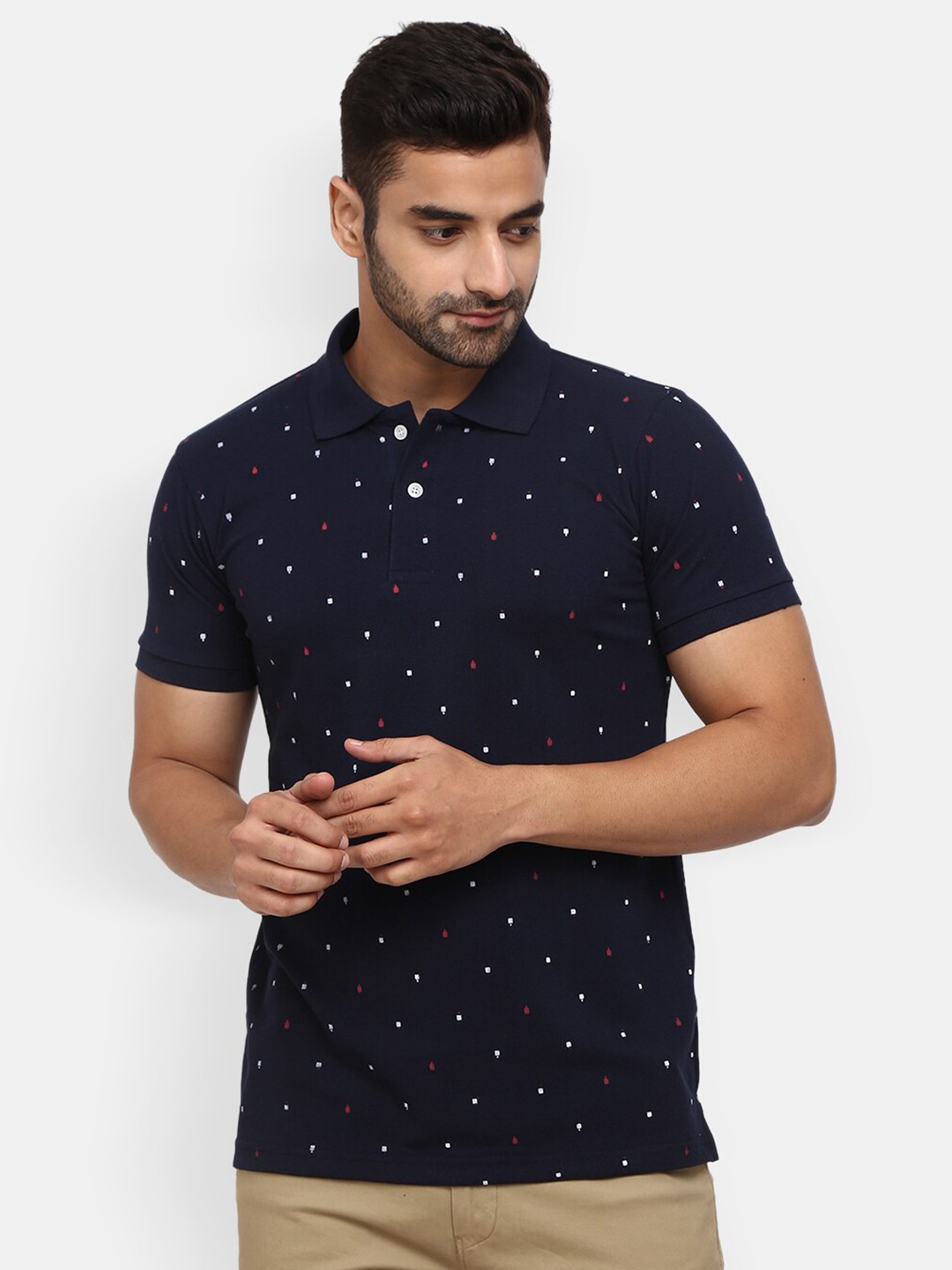 

V-Mart Men Navy Blue Printed Polo Collar T-shirt