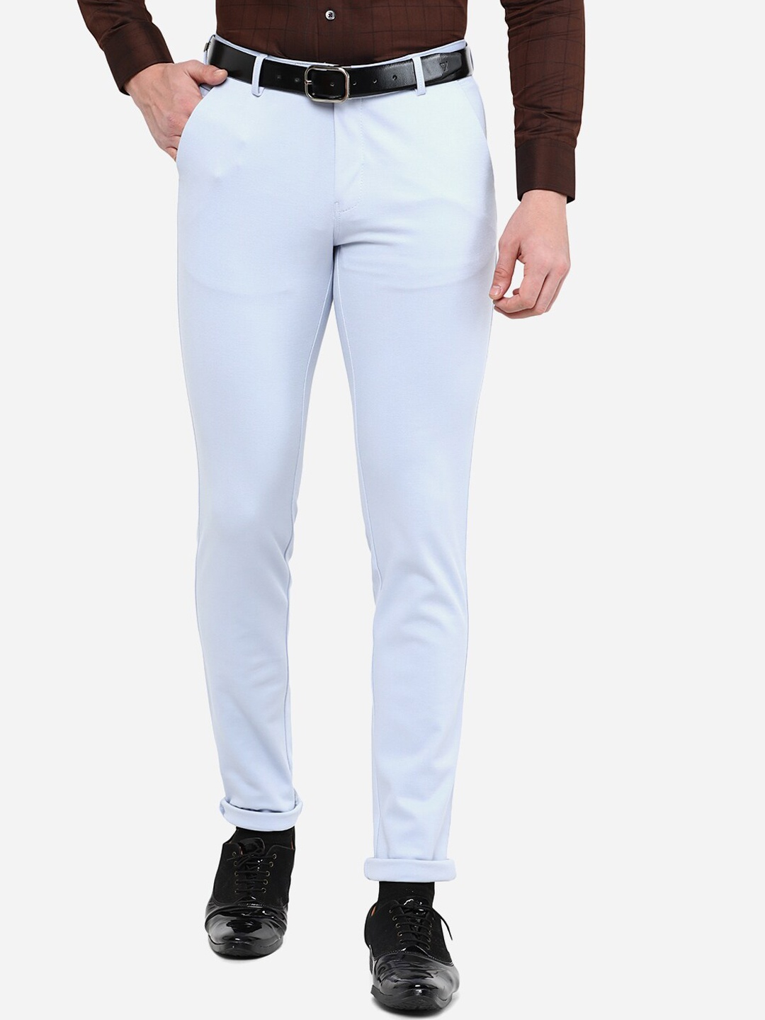 

JB STUDIO Men Blue Slim Fit Cotton Formal Trousers