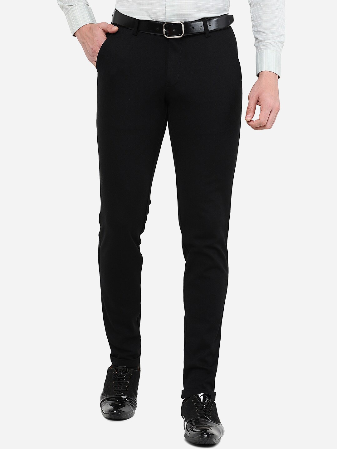 

JB STUDIO Men Black Slim Fit Cotton Formal Trousers