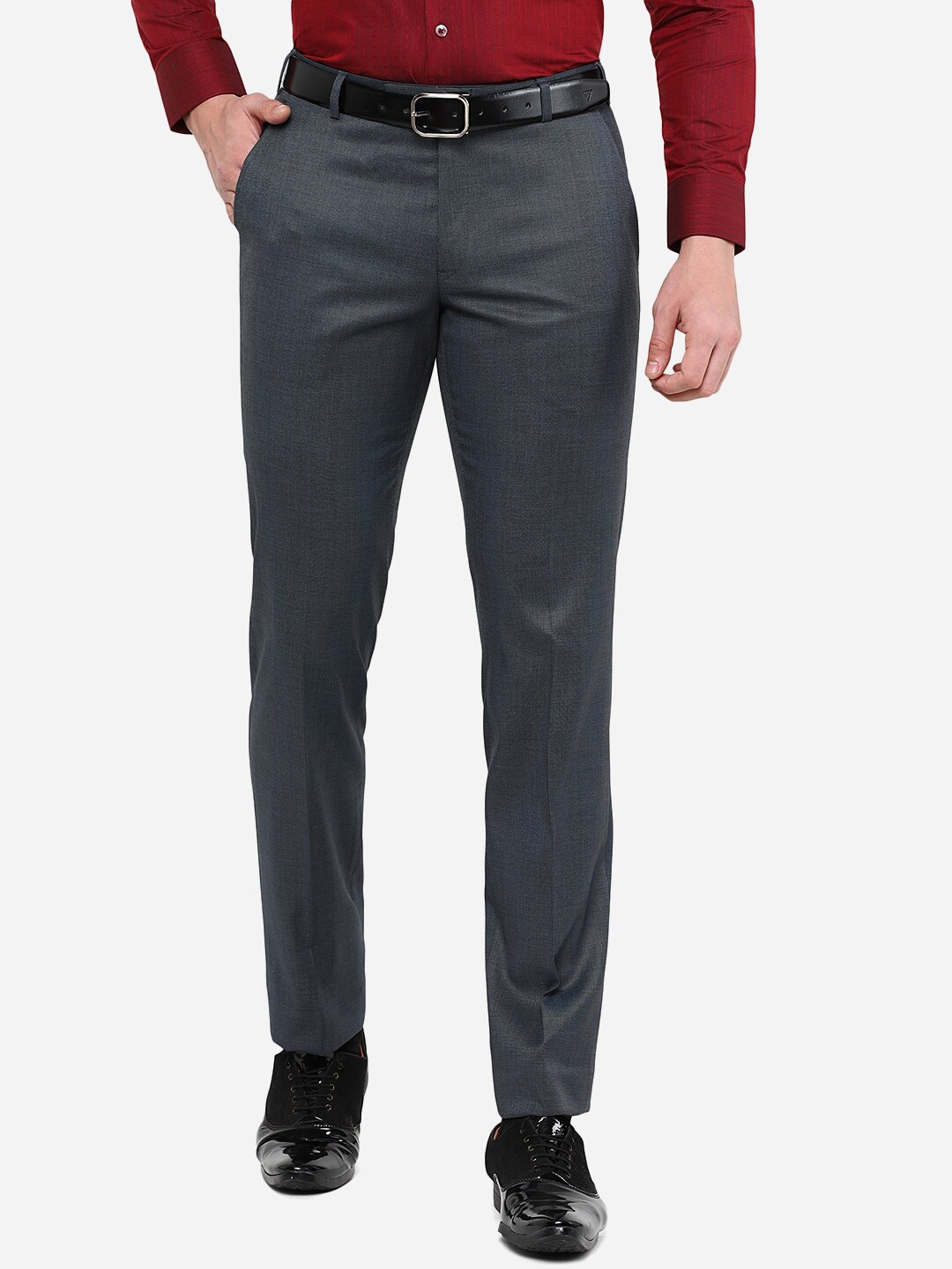 

METAL Men Grey Slim Fit Formal Trousers
