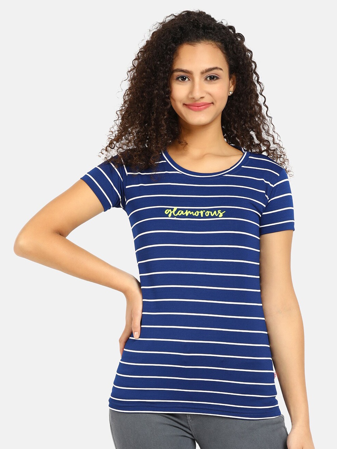 

V-Mart Women Purple Striped T-shirt