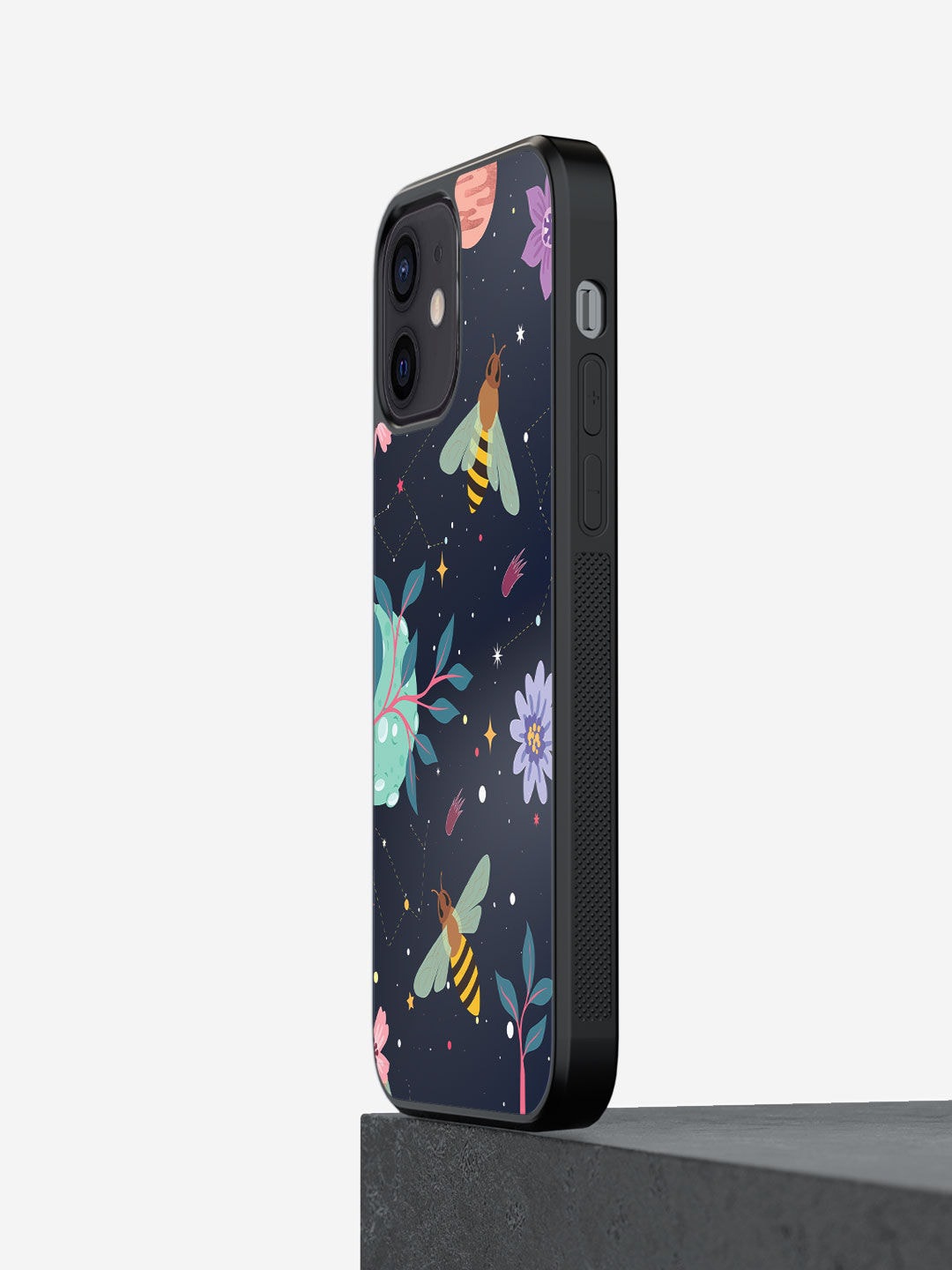

macmerise Navy Blue Space Bees iPhone 12 Phone Back Case