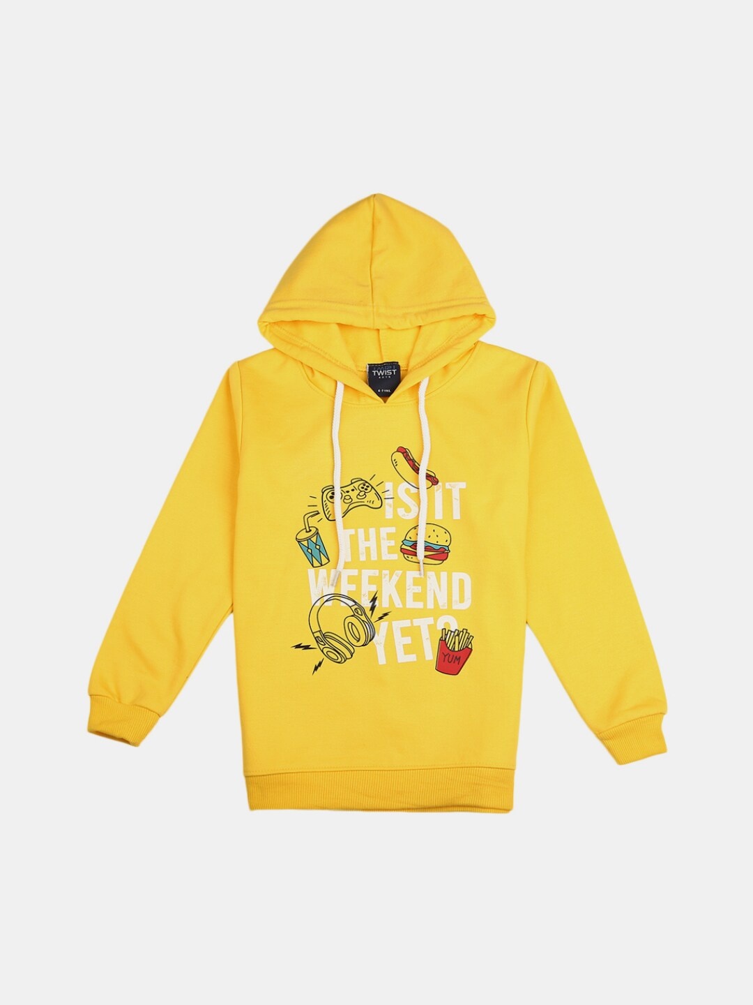 

V-Mart Boys Yellow Printed Hooded Fleece Sweatshirt