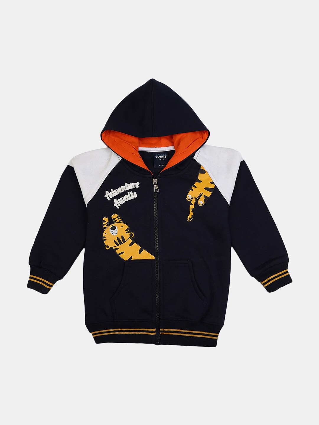 

V-Mart Boys Navy Blue Printed Hooded Sweatshirt