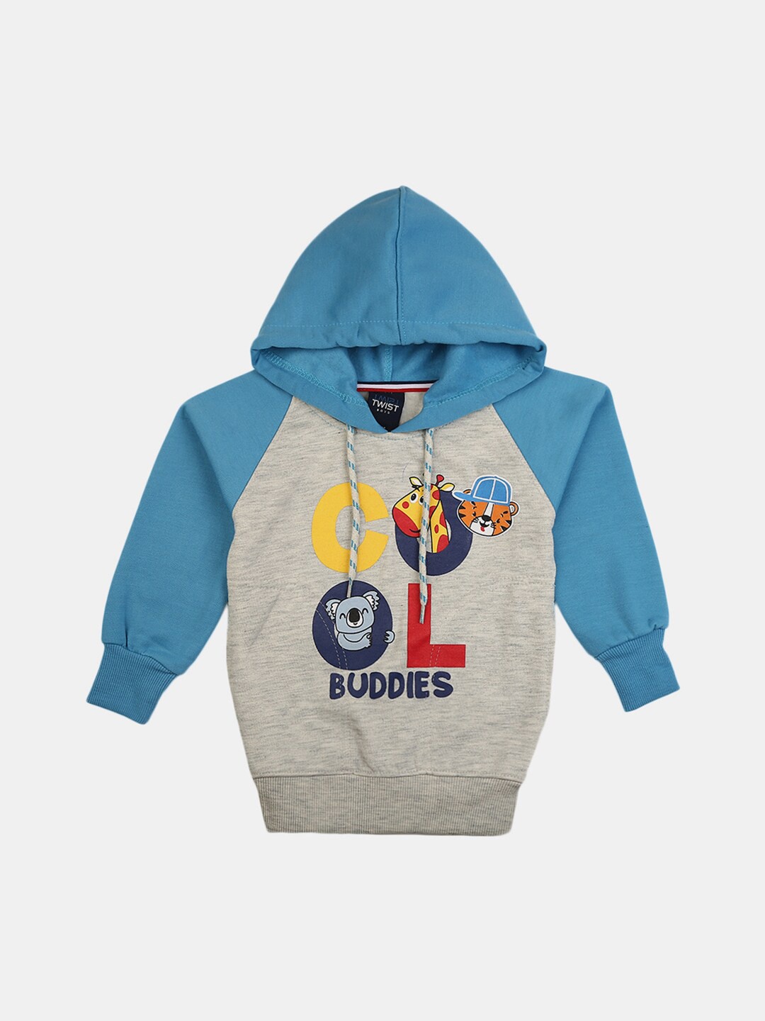 

V-Mart Boys Grey Melange Printed Hooded Sweatshirt