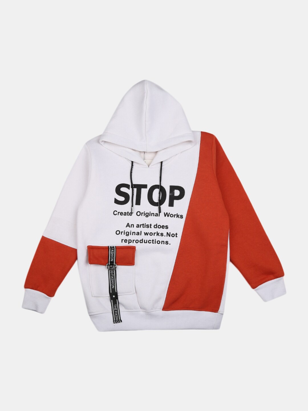 

V-Mart Boys White Printed Hooded Sweatshirt