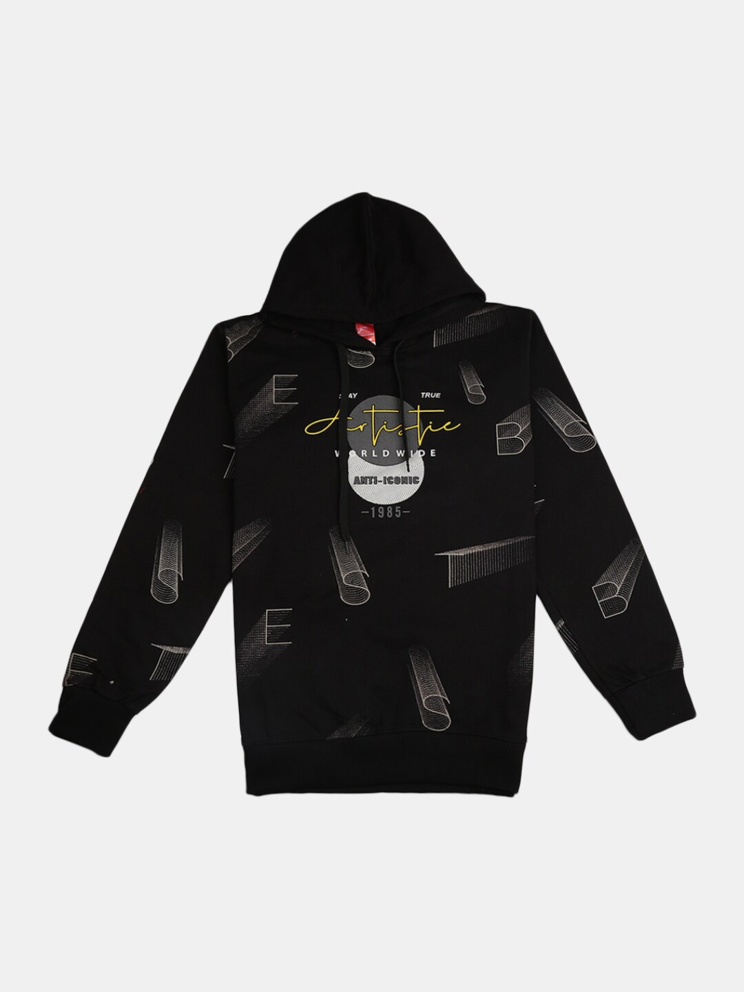 

V-Mart Boys Black Printed Hooded Sweatshirt