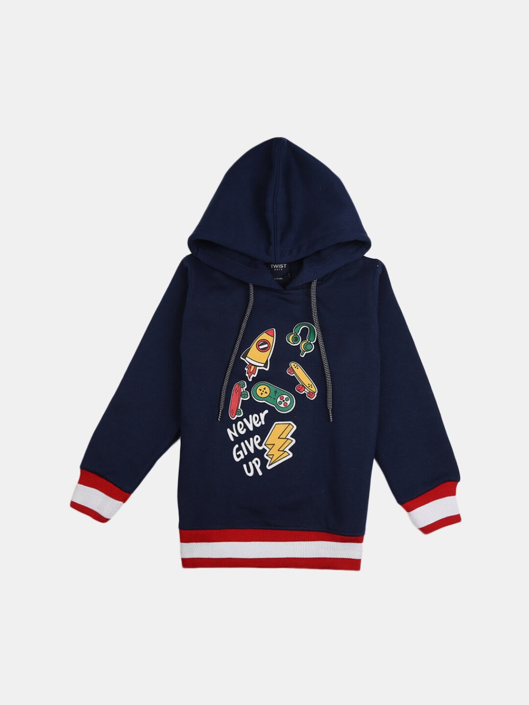 

V-Mart Boys Navy Blue Printed Hooded Cotton Sweatshirt