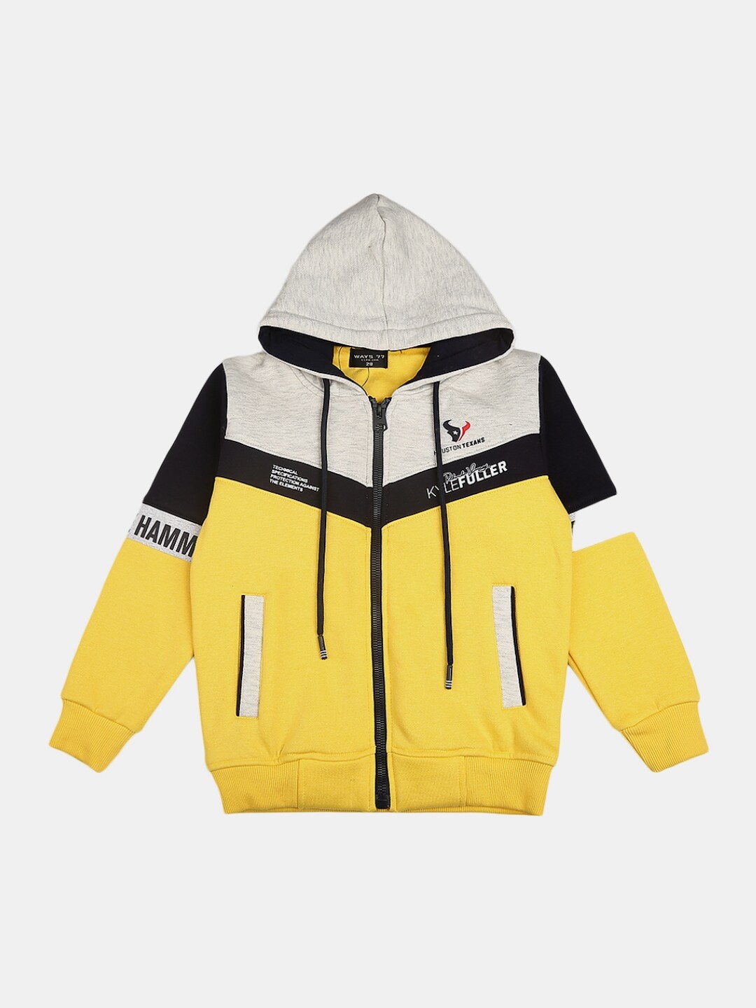 

V-Mart Boys Yellow Colourblocked Hooded Cotton Sweatshirt