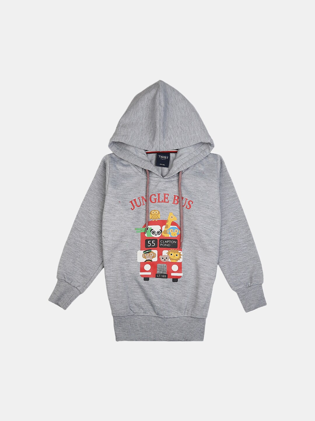 

V-Mart Boys Grey & Red Printed Hooded Cotton T-shirt