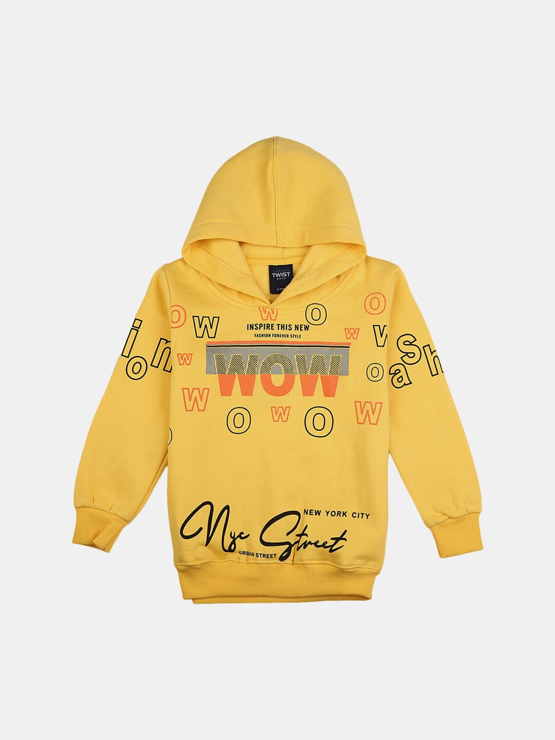 

V-Mart Boys Yellow Printed Hooded Cotton Sweatshirt