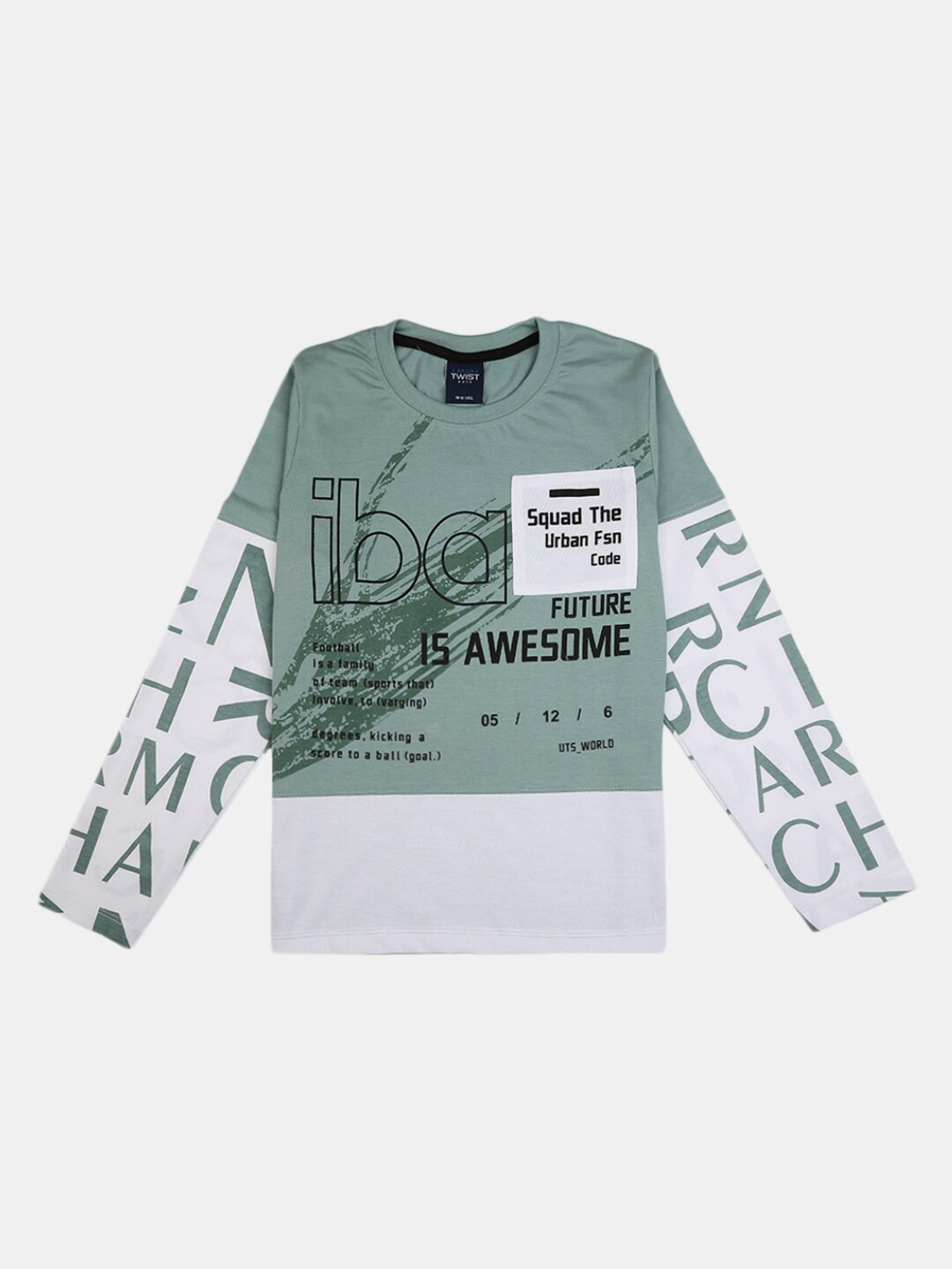 

V-Mart Boys Olive Green Typography Colourblocked Cotton T-shirt