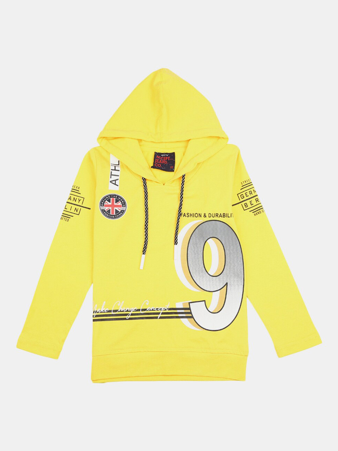 

V-Mart Boys Yellow Printed Hooded Cotton Sweatshirt
