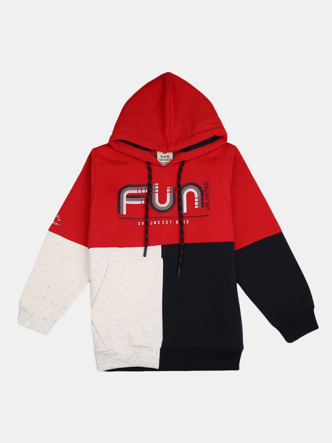 

V-Mart Boys Red Colourblocked Hooded Sweatshirt