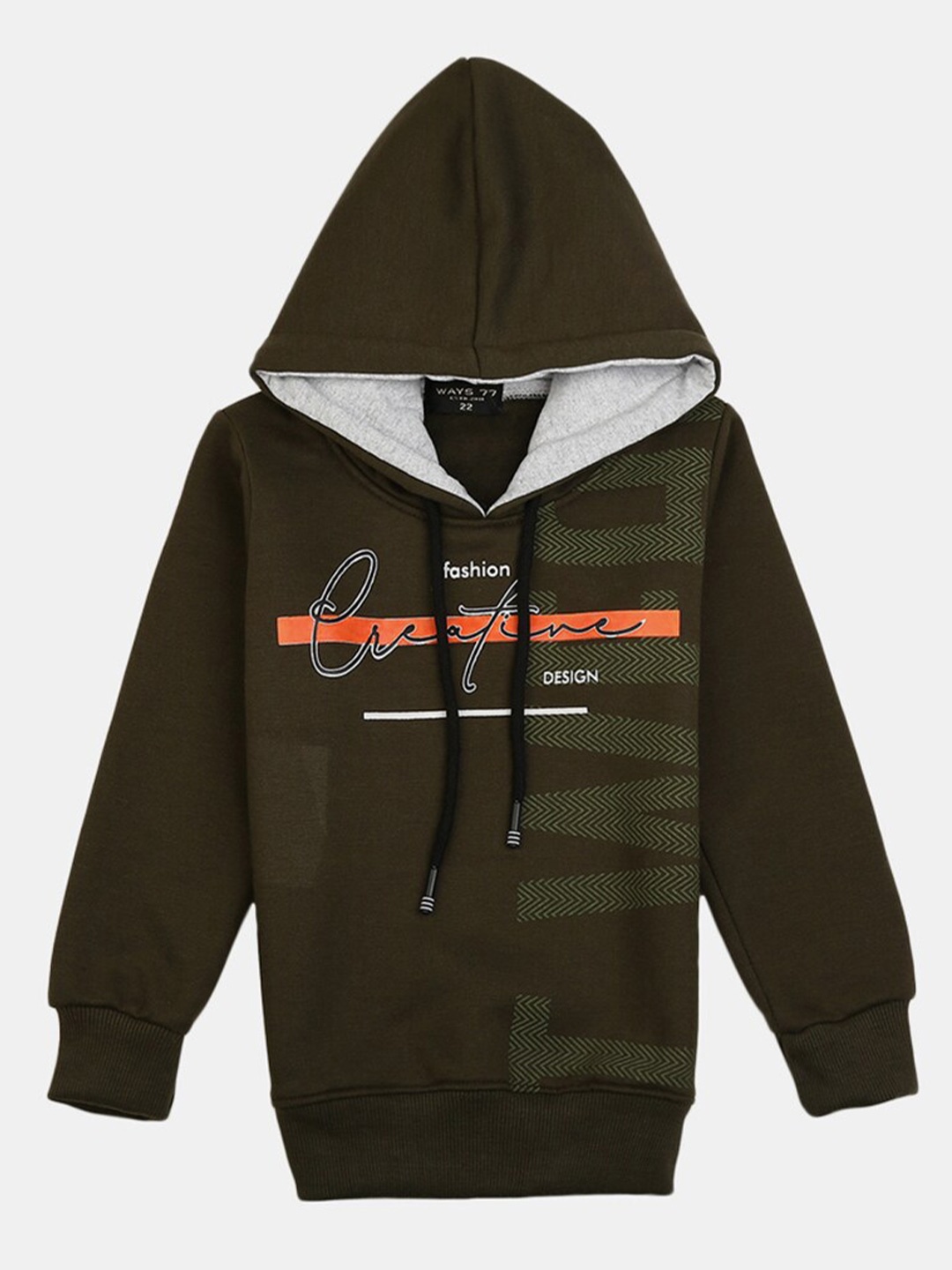 

V-Mart Boys Olive Green Printed Hooded Fleece Sweatshirt