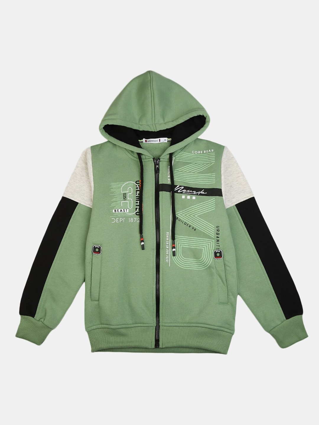 

V-Mart Boys Green Printed Hooded Sweatshirt