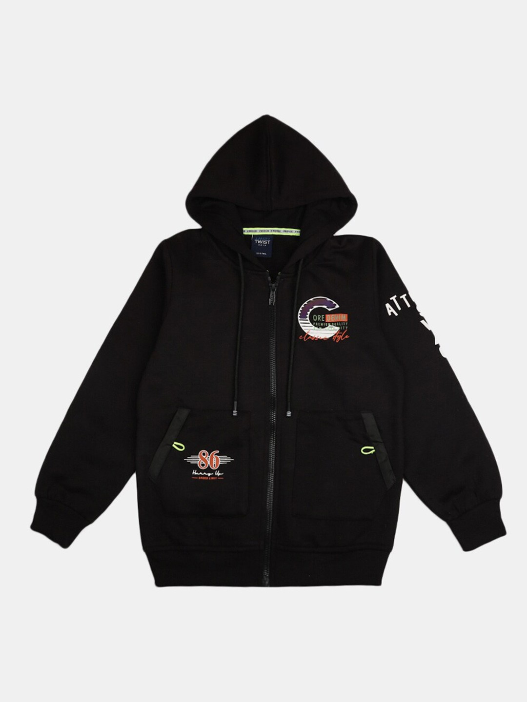 

V-Mart Boys Black Printed Hooded Sweatshirt