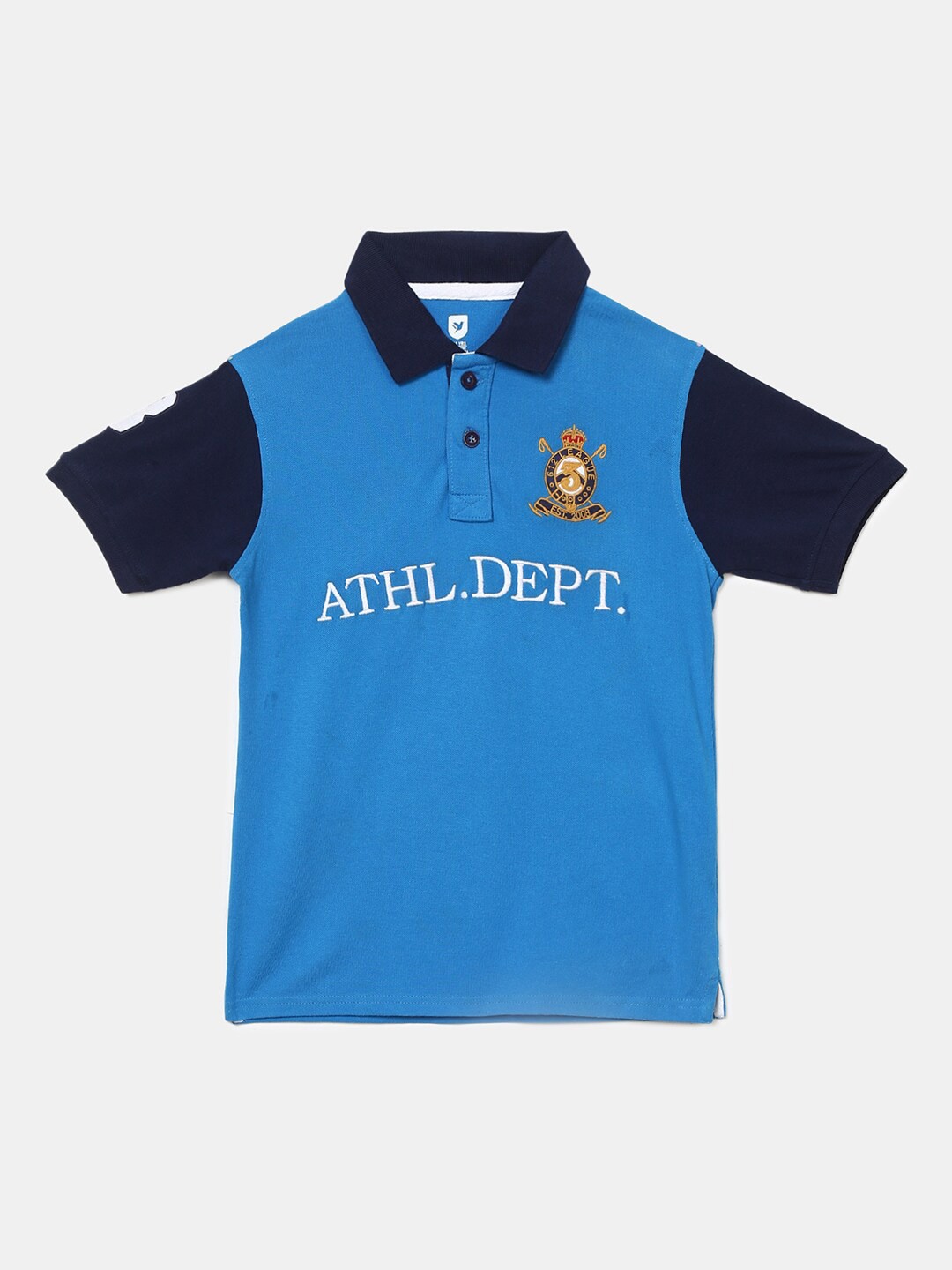 

V-Mart Boys Blue Typography Printed Polo Collar Cotton T-shirt