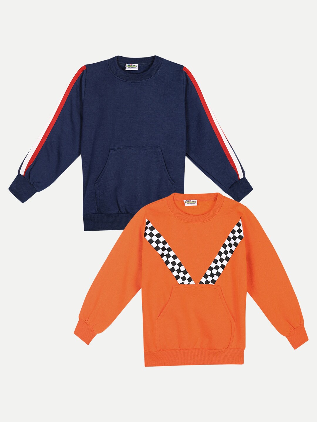 

Cutiekins Kids Pack of 2 Navy Blue & Orange Solid Fleece Sweatshirts