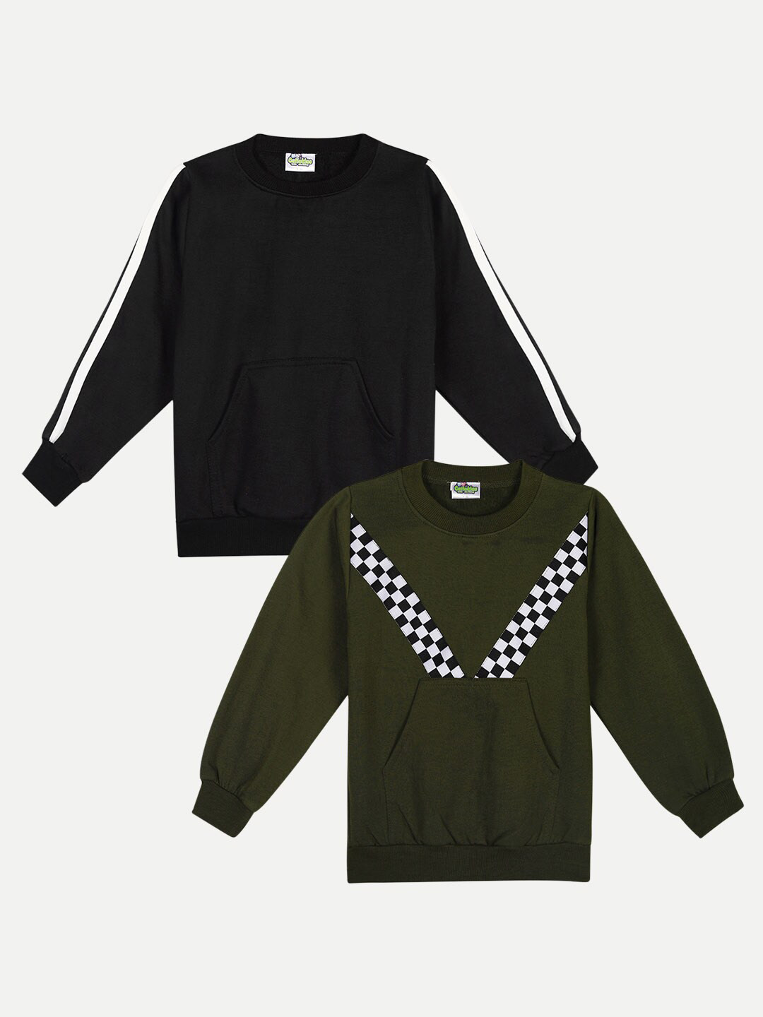 

Cutiekins Kids Pack of 2 Black & Olive Green Solid Fleece Sweatshirts