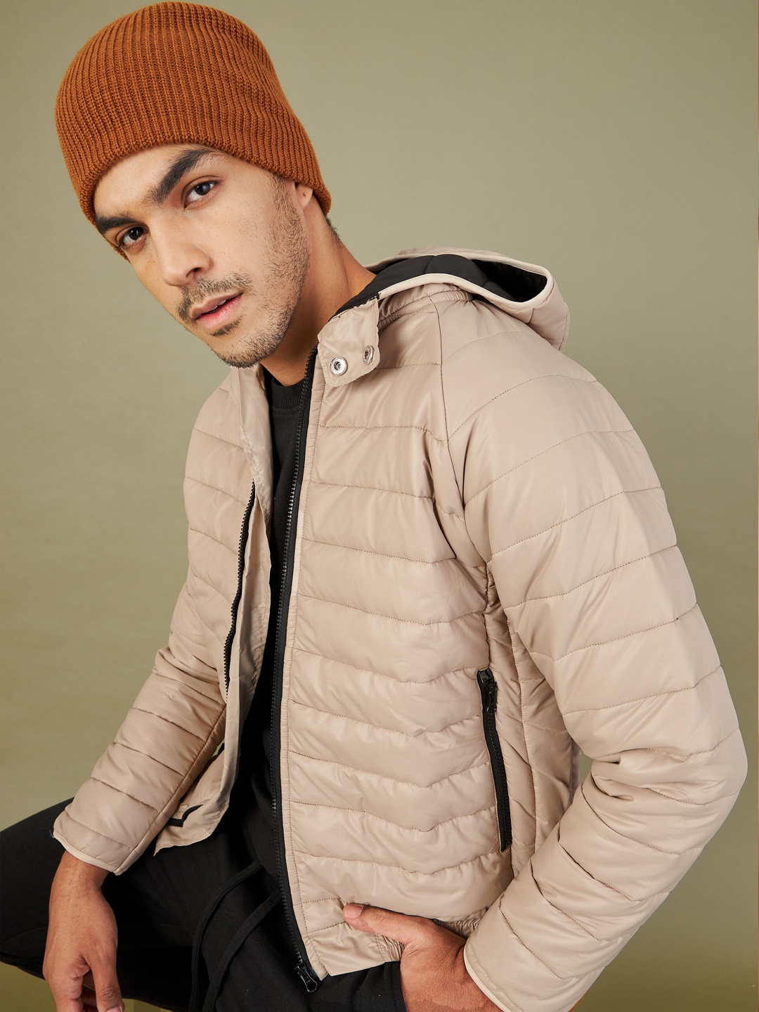 

MASCLN SASSAFRAS Men Khaki Puffer Jacket