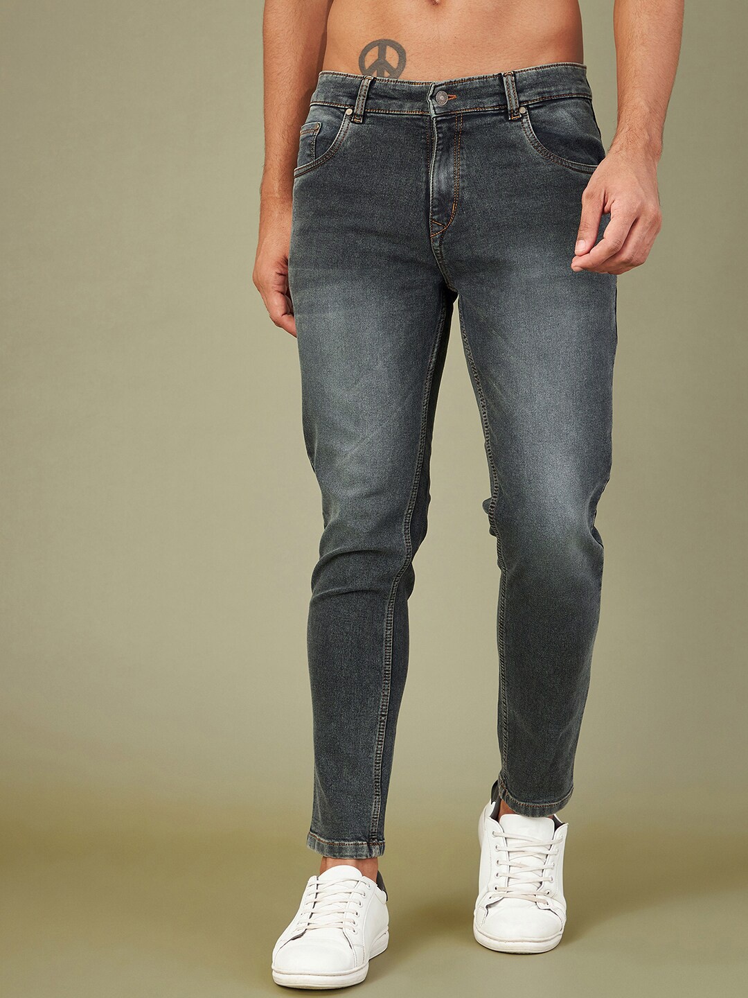 

MASCLN SASSAFRAS Men Charcoal Slim Fit Heavy Fade Jeans