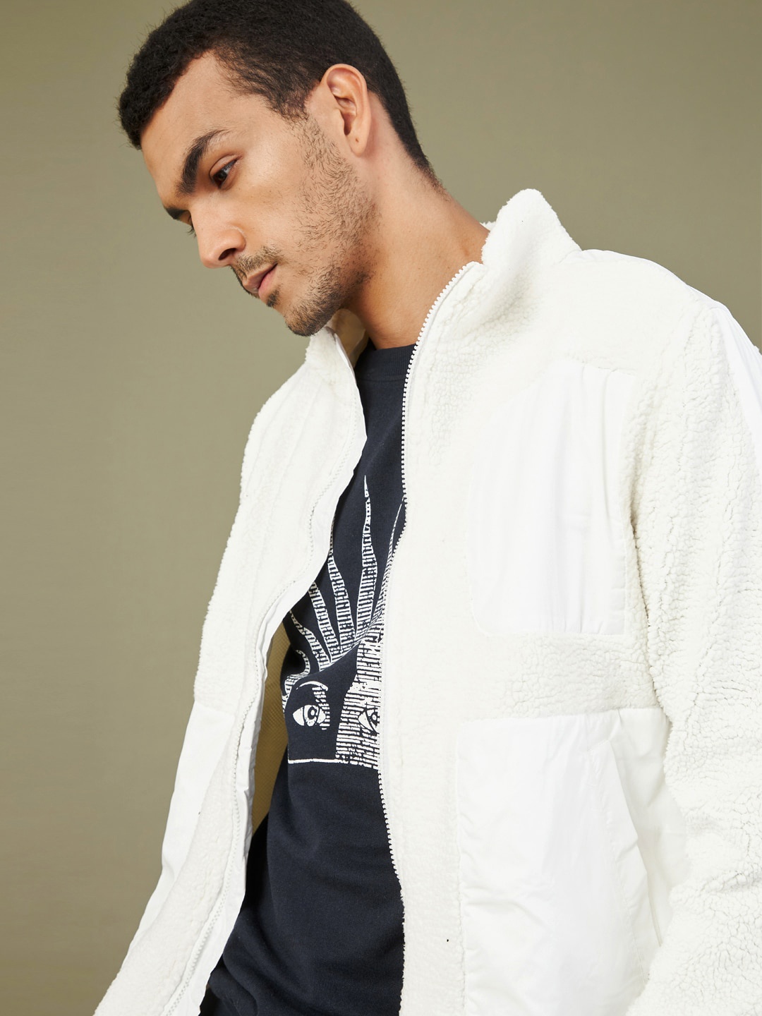 

MASCLN SASSAFRAS Men White Crop Bomber Jacket