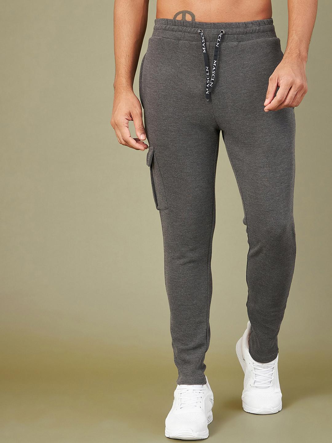 

MASCLN SASSAFRAS Men Charcoal Grey Solid Slim-Fit Cotton Track Pants