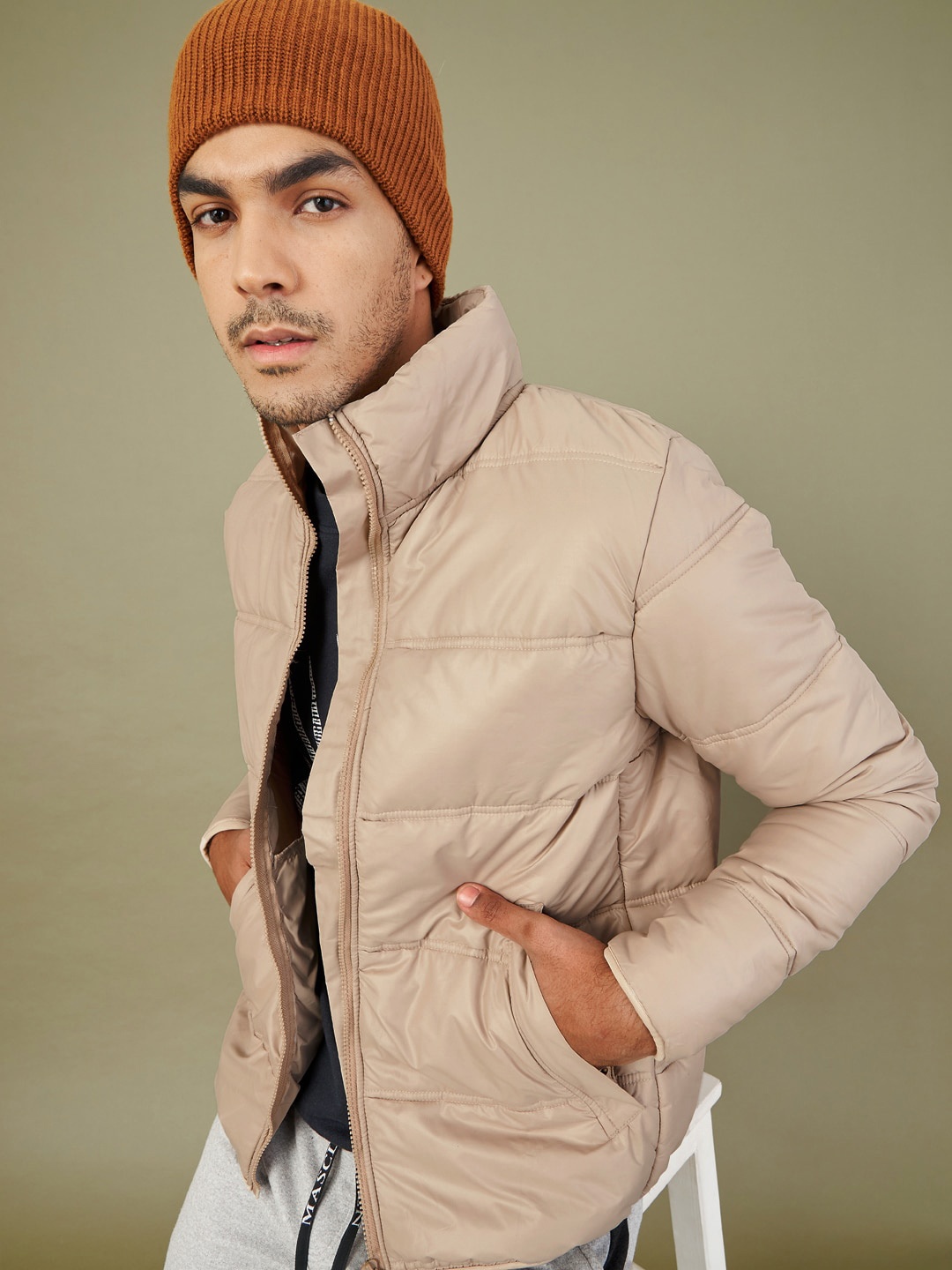 

MASCLN SASSAFRAS Men Khaki Puffer Jacket