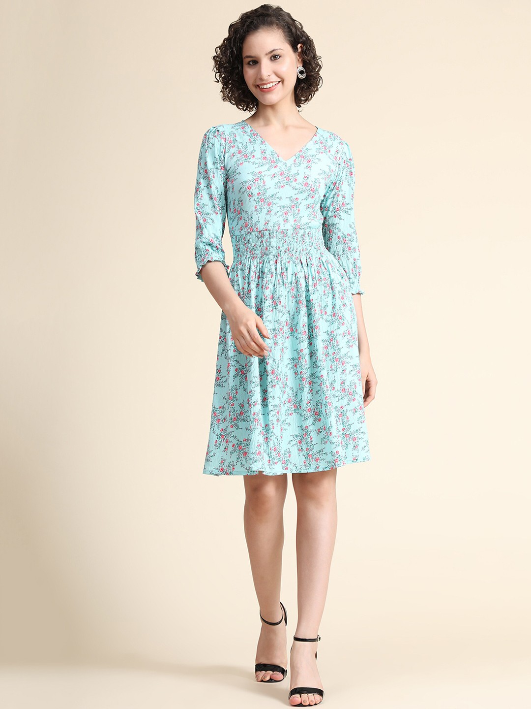 

KERI PERRY Women Blue Floral A-Line Dress