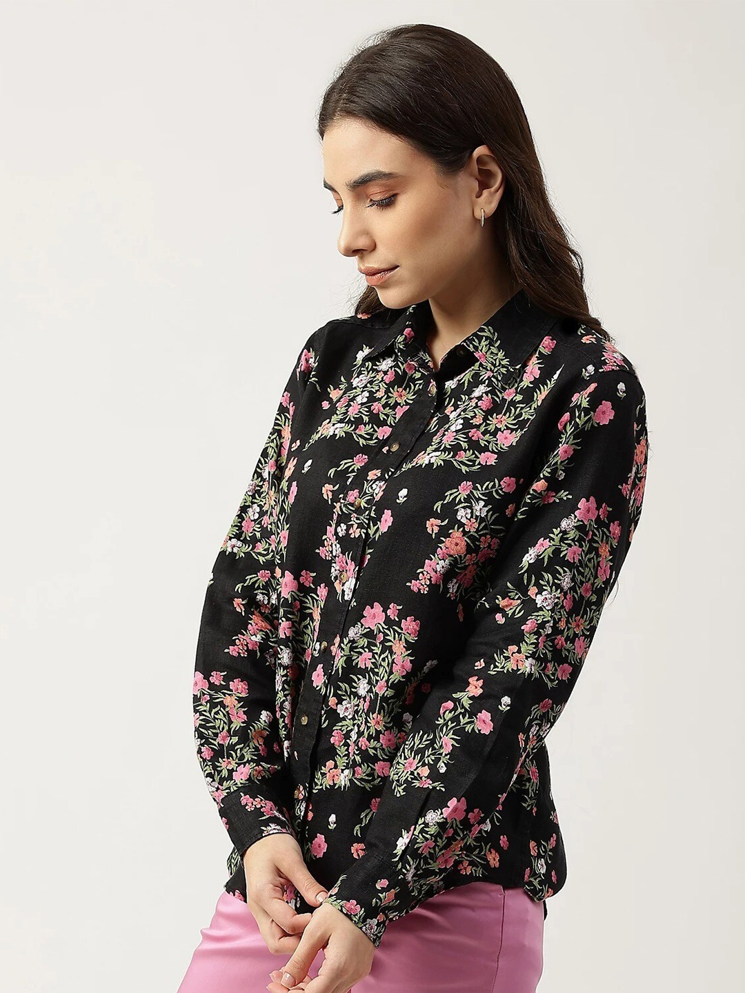 

Marks & Spencer Women Black Floral Printed Casual Shirt