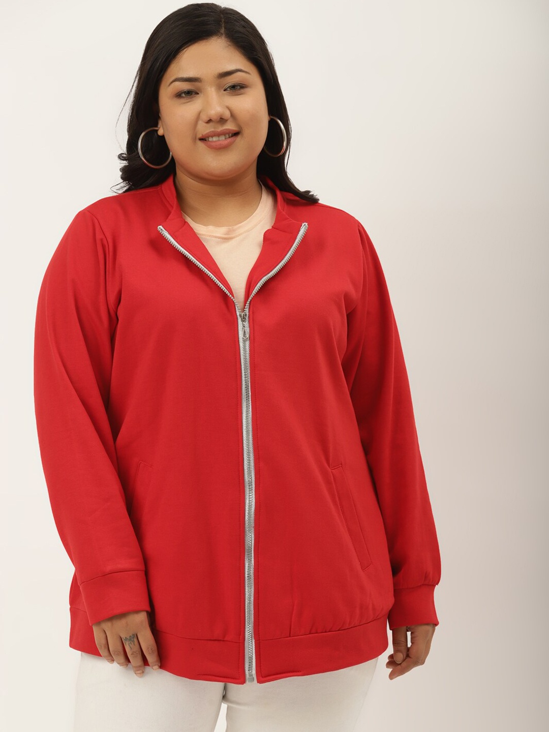 

theRebelinme Women Red Fleece Bomber Jacket
