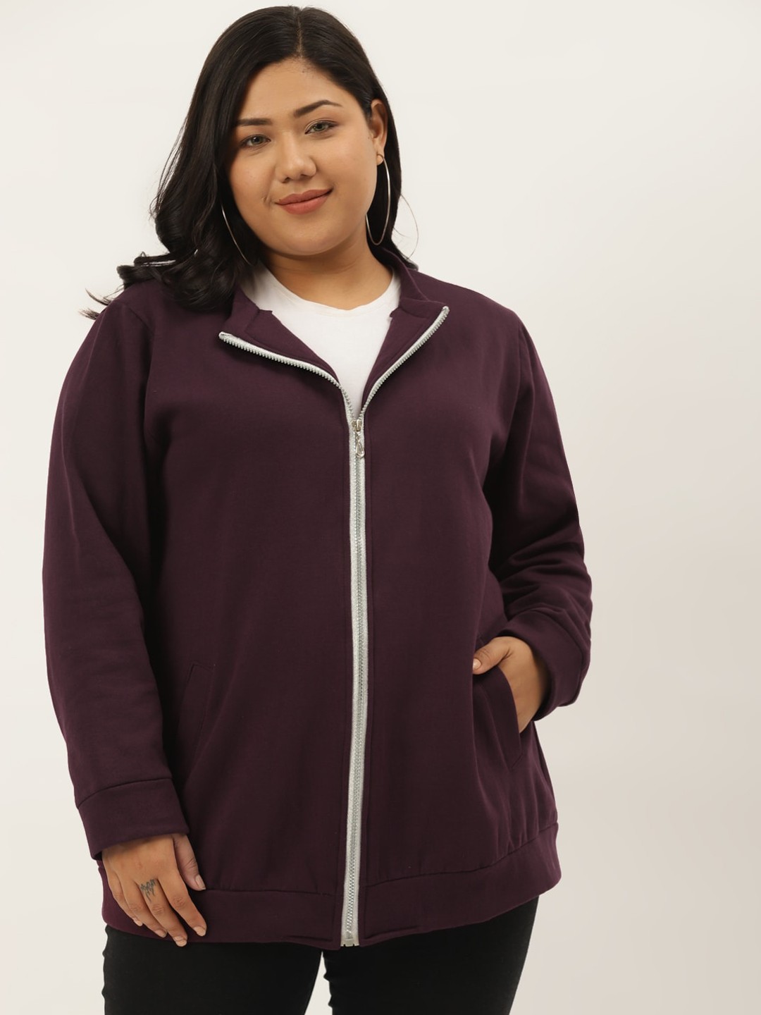 

theRebelinme Women Burgundy Fleece Sporty Jacket