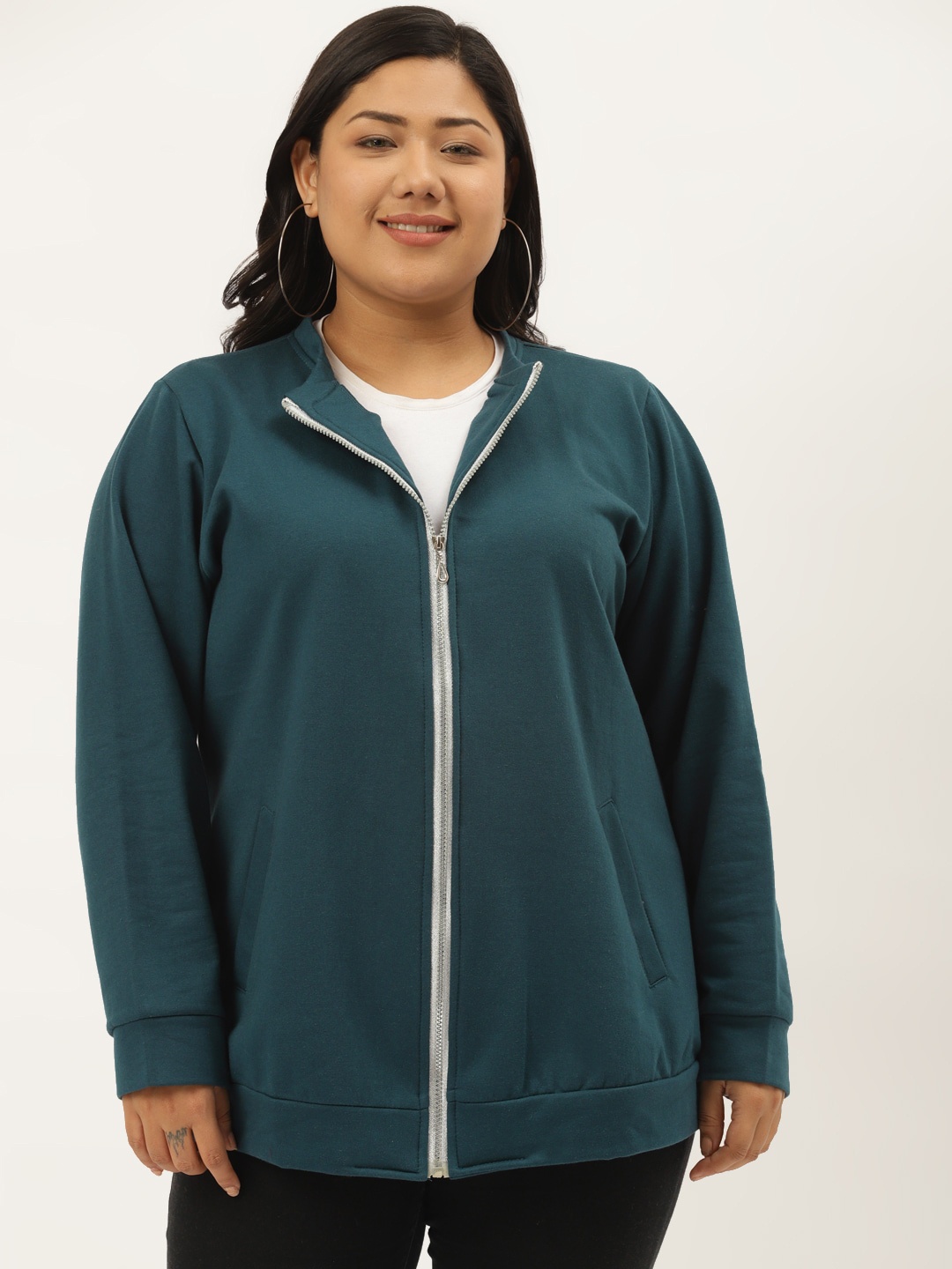 

theRebelinme Women Teal Blue Fleece Sporty Jacket