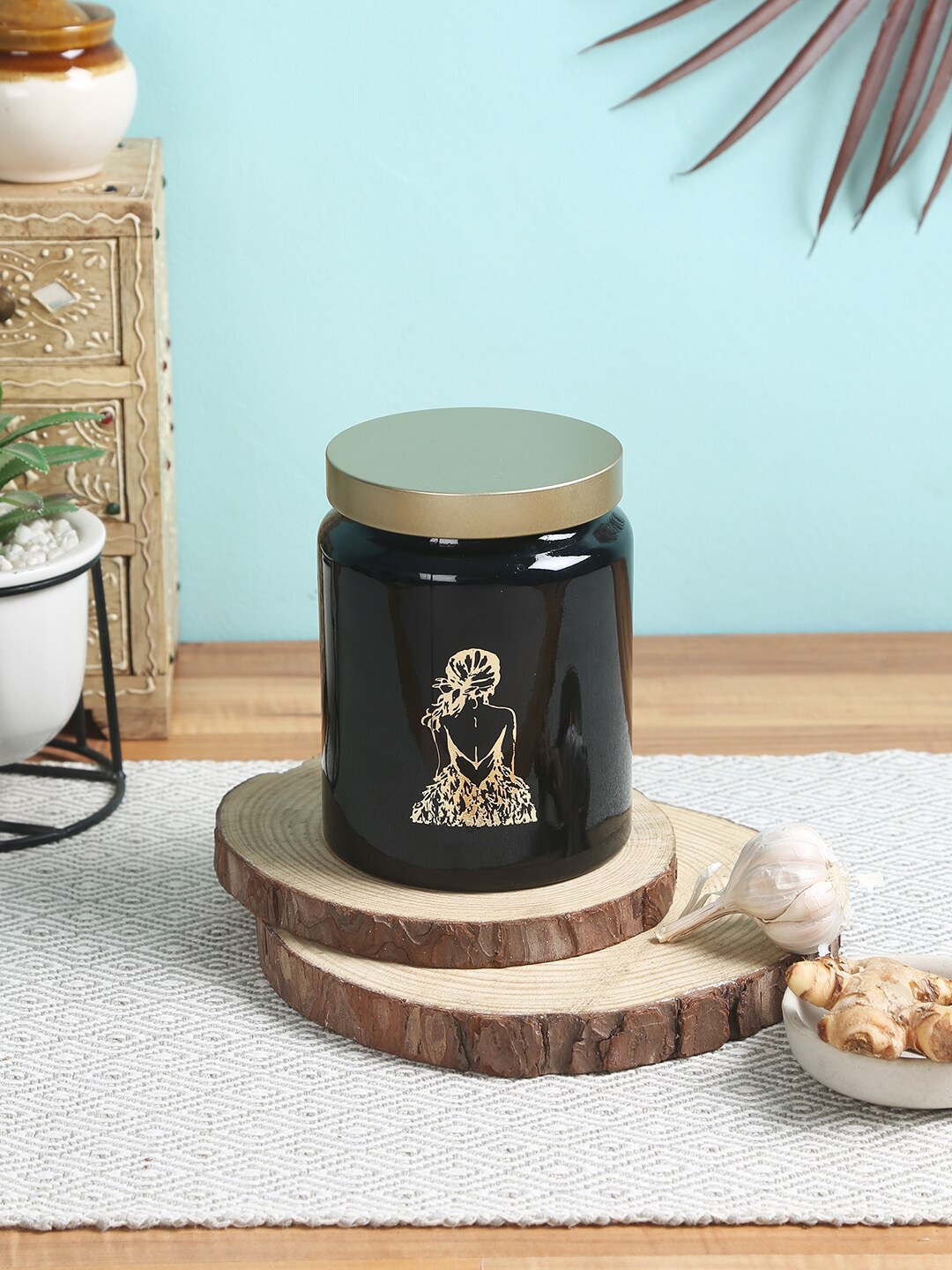 

Storehaus Black Printed Tinted Metallic Lid Kitchen Storage Jar