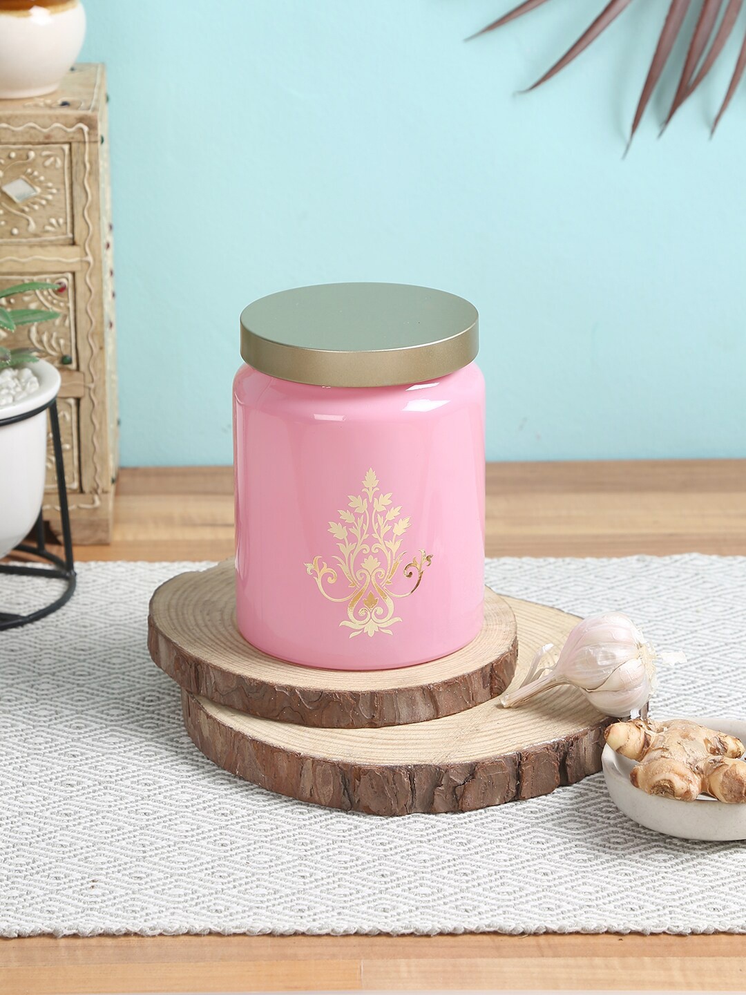 

Storehaus Pink & Gold-Toned Solid Tinted Storage Jar with Metalic Lid