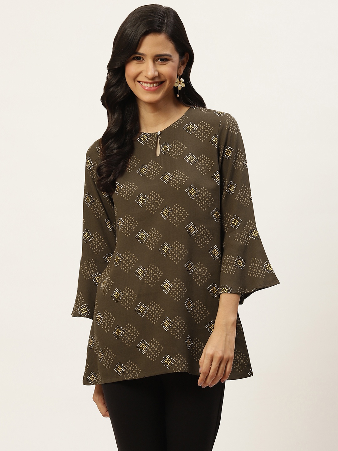 

ZIZO By Namrata Bajaj Brown Keyhole Neck Longline Top