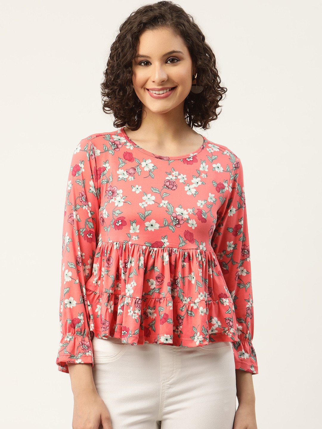 

ZIZO By Namrata Bajaj Women Pink Floral Print Peplum Top